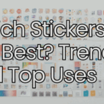 Flat lay image on white background showing different types of custom business stickers