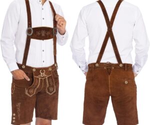 Why do men’s lederhosen often feature embroidery?