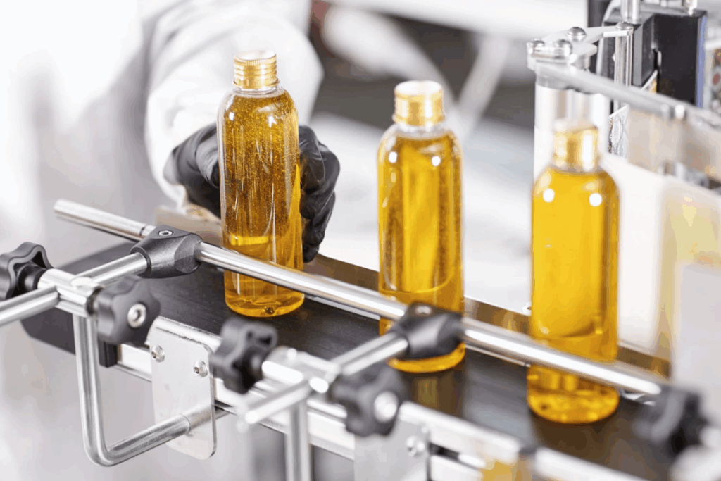 Bottles being filled in a contract packaging facility