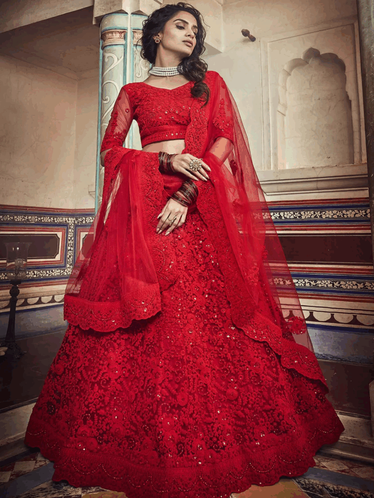 red-lehenga