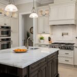 Elegant luxury Naples kitchen featuring custom cabinetry, marble countertops, professional-grade appliances, and high-end finishes.